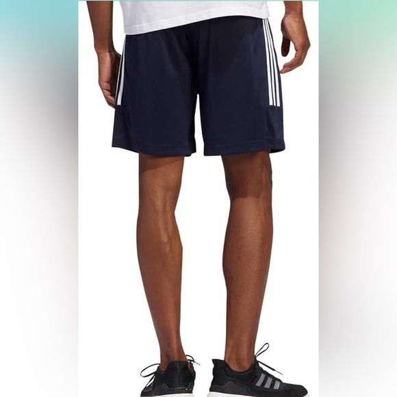 ADIDAS Mens 3S PES Shorts Navy White Stripes Basketball Zipper Pockets Large - Picture 2 of 12